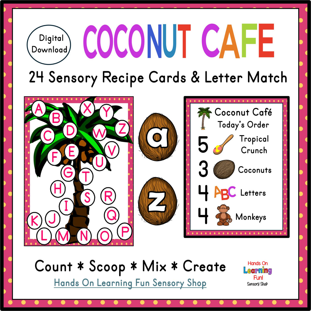 Coconut Cafe Sensory Activities | Counting & Alphabet Matching Printable