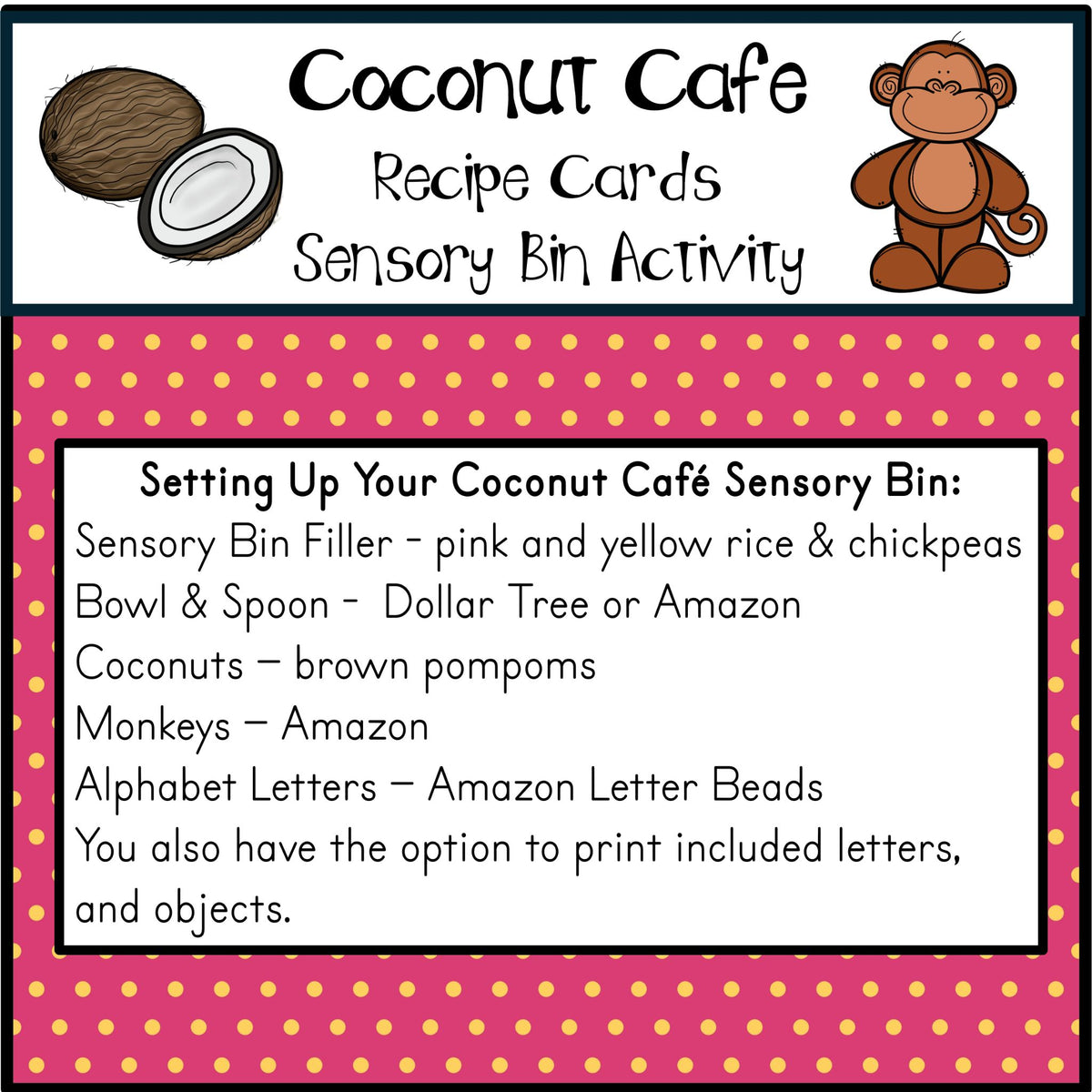 Coconut Cafe Sensory Activities | Counting & Alphabet Matching Printable
