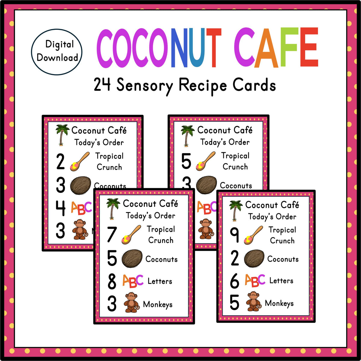 Coconut Cafe Sensory Activities | Counting & Alphabet Matching Printable