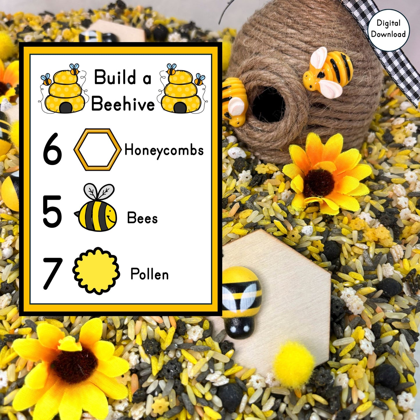 Build a Beehive  Sensory Bin Recipe Cards | Printable PDF