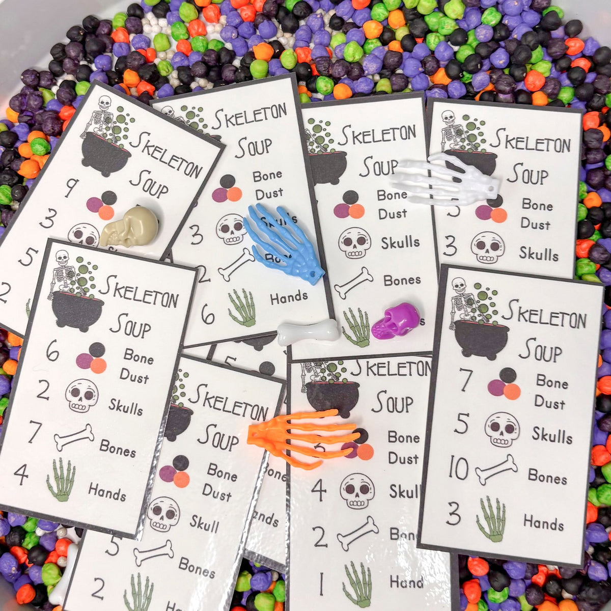 Skeleton Soup Sensory Recipe Cards | Halloween Counting Activity