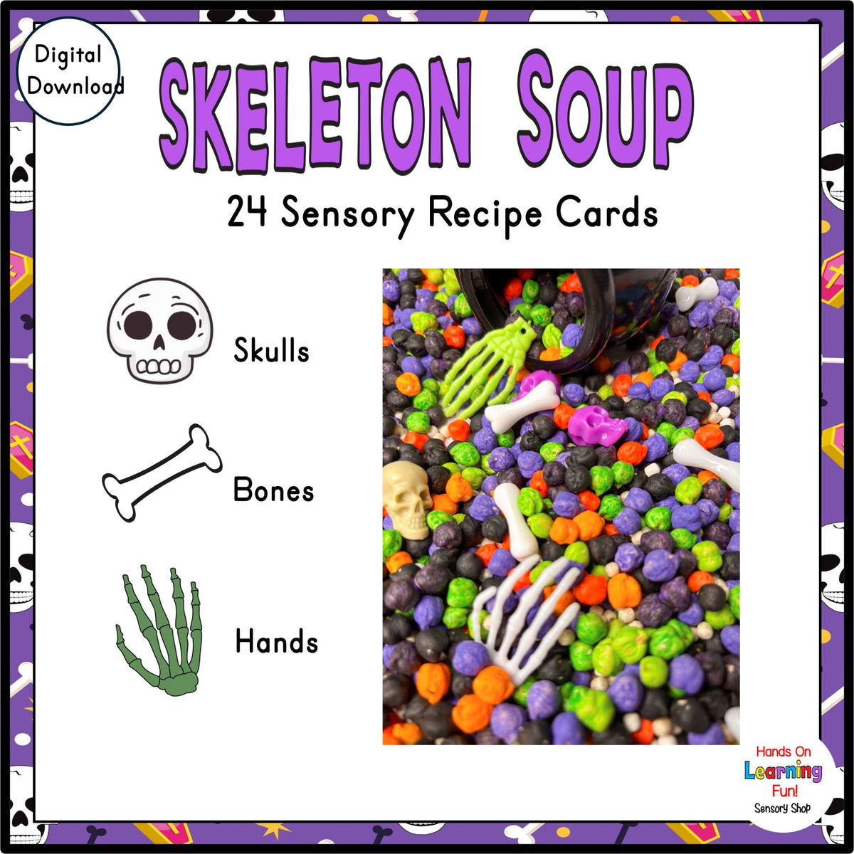 Skeleton Soup Sensory Recipe Cards | Halloween Counting Activity