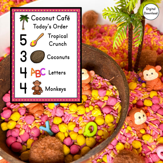 Coconut Cafe Sensory Activities | Counting & Alphabet Matching Printable