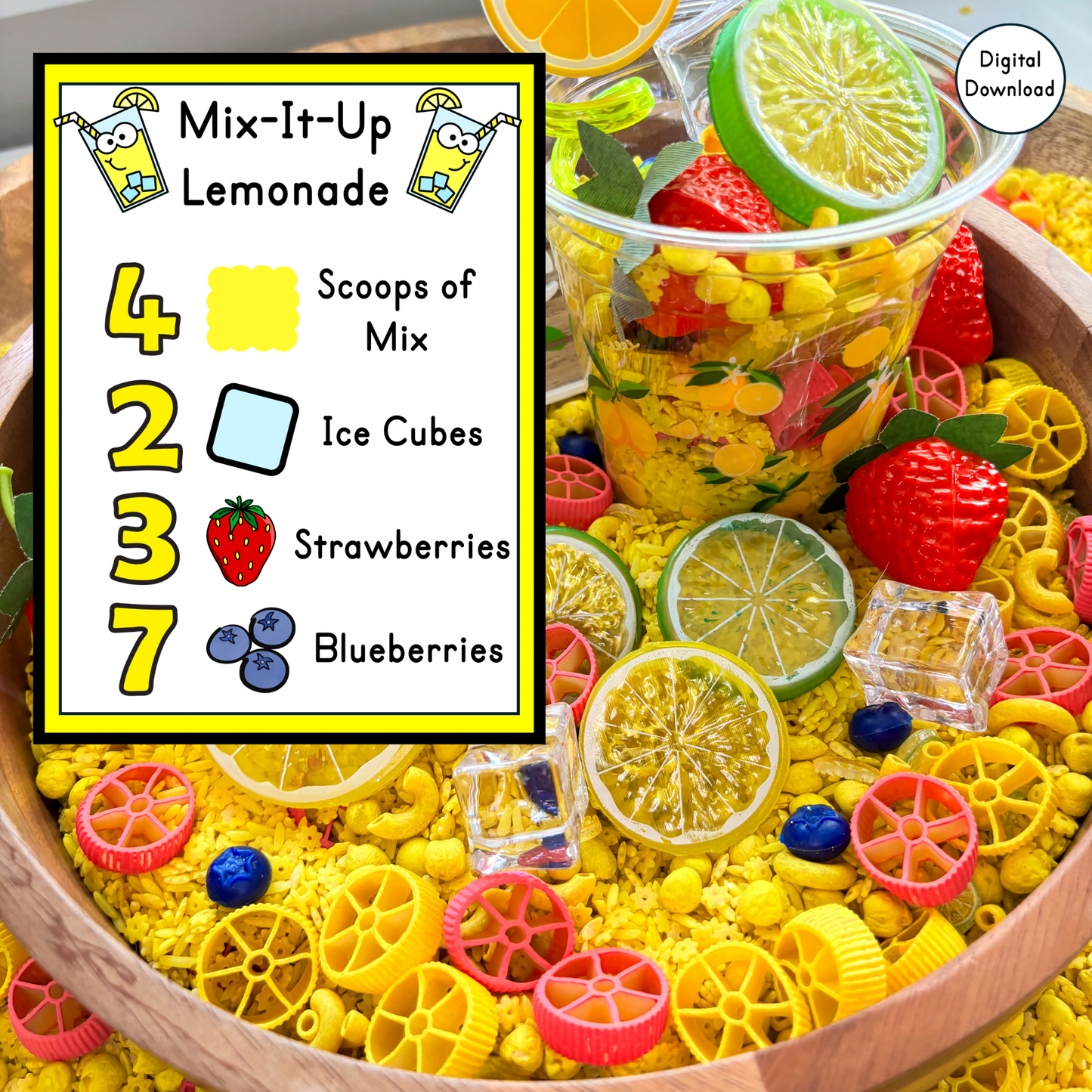 Lemonade Sensory Bin Recipe Cards | Printable PDF