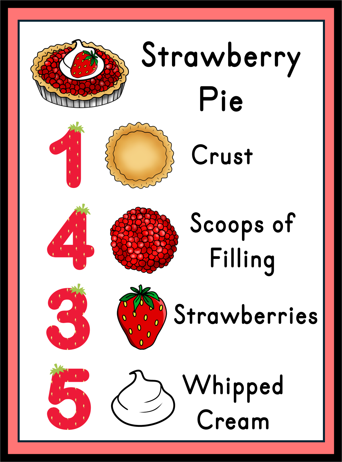 Strawberry Pie Sensory Bin Recipe Cards | Printable PDF