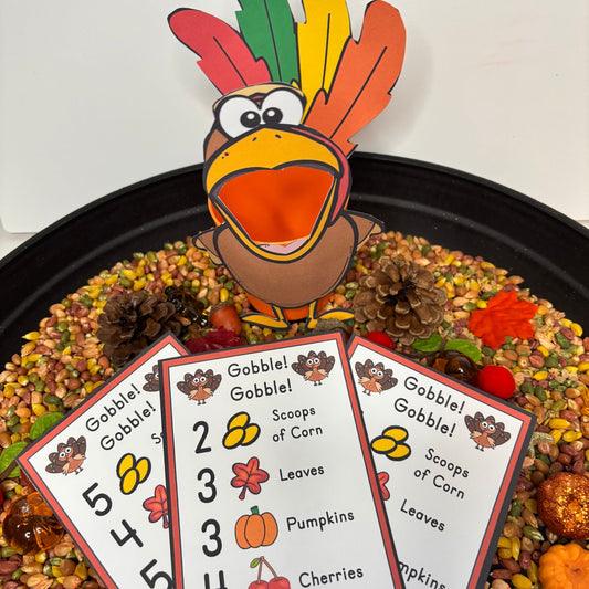 Feed the Turkey Sensory Bin Kit Recipe Cards | Printable PDF
