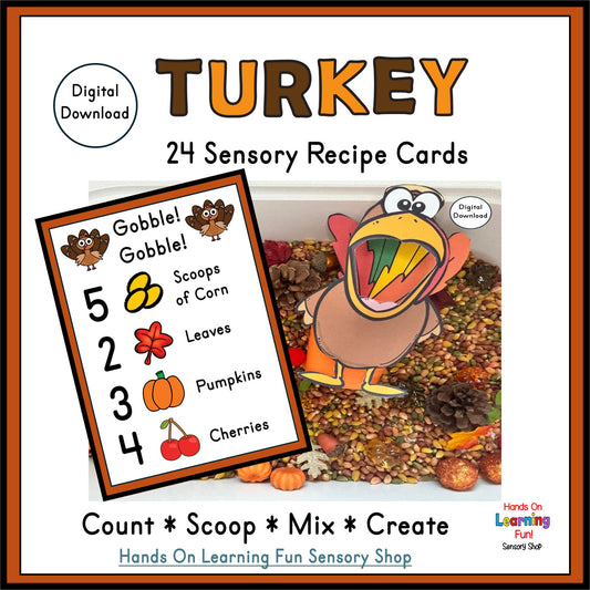 Feed the Turkey Recipe Cards – Fall Counting Sensory Activity