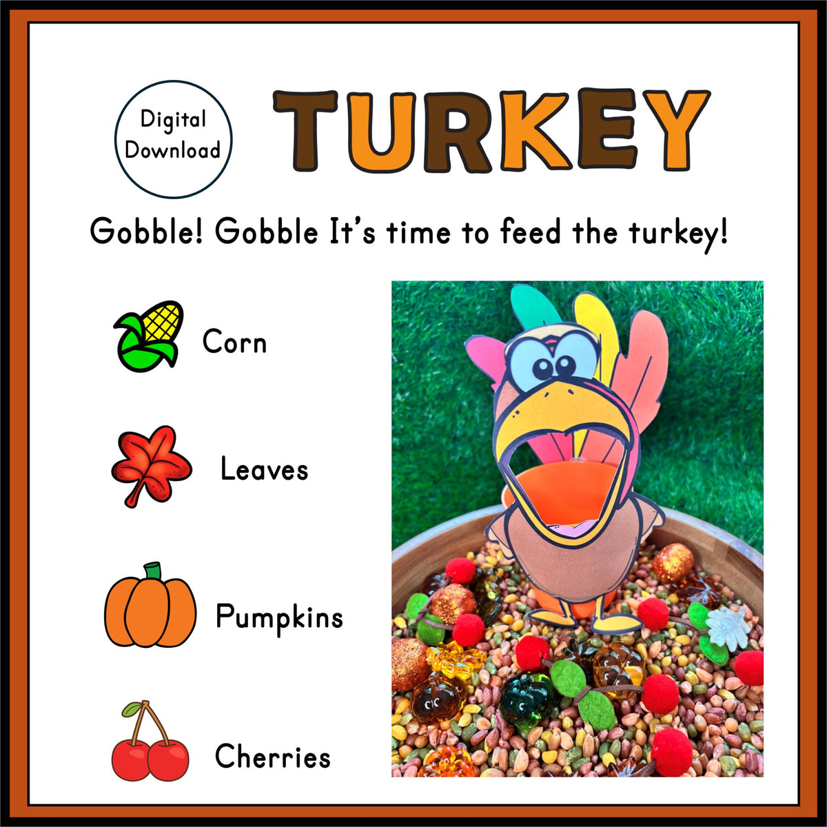 Feed the Turkey Recipe Cards – Fall Counting Sensory Activity