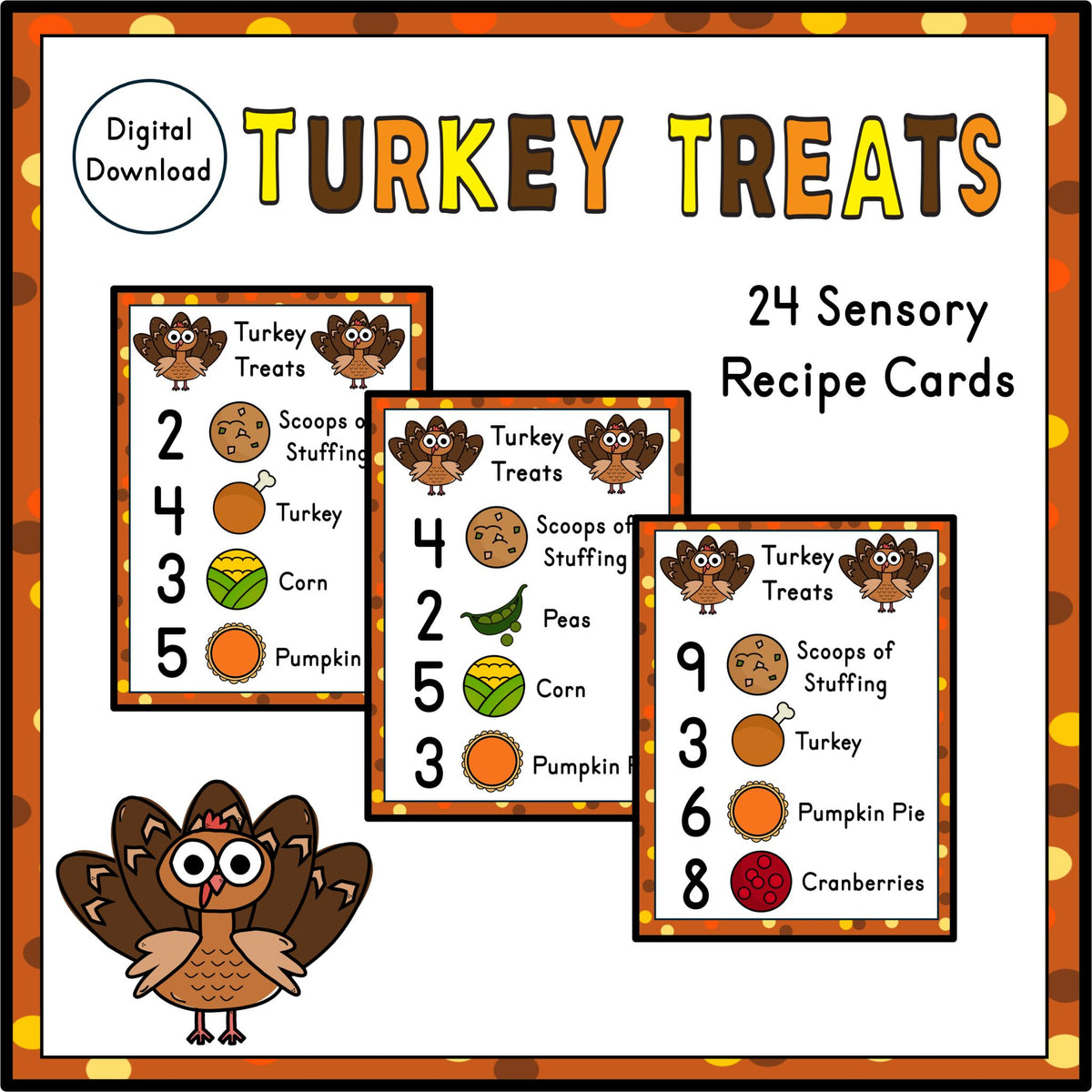 Turkey Treats Recipe Cards – Fall Counting Sensory Activity