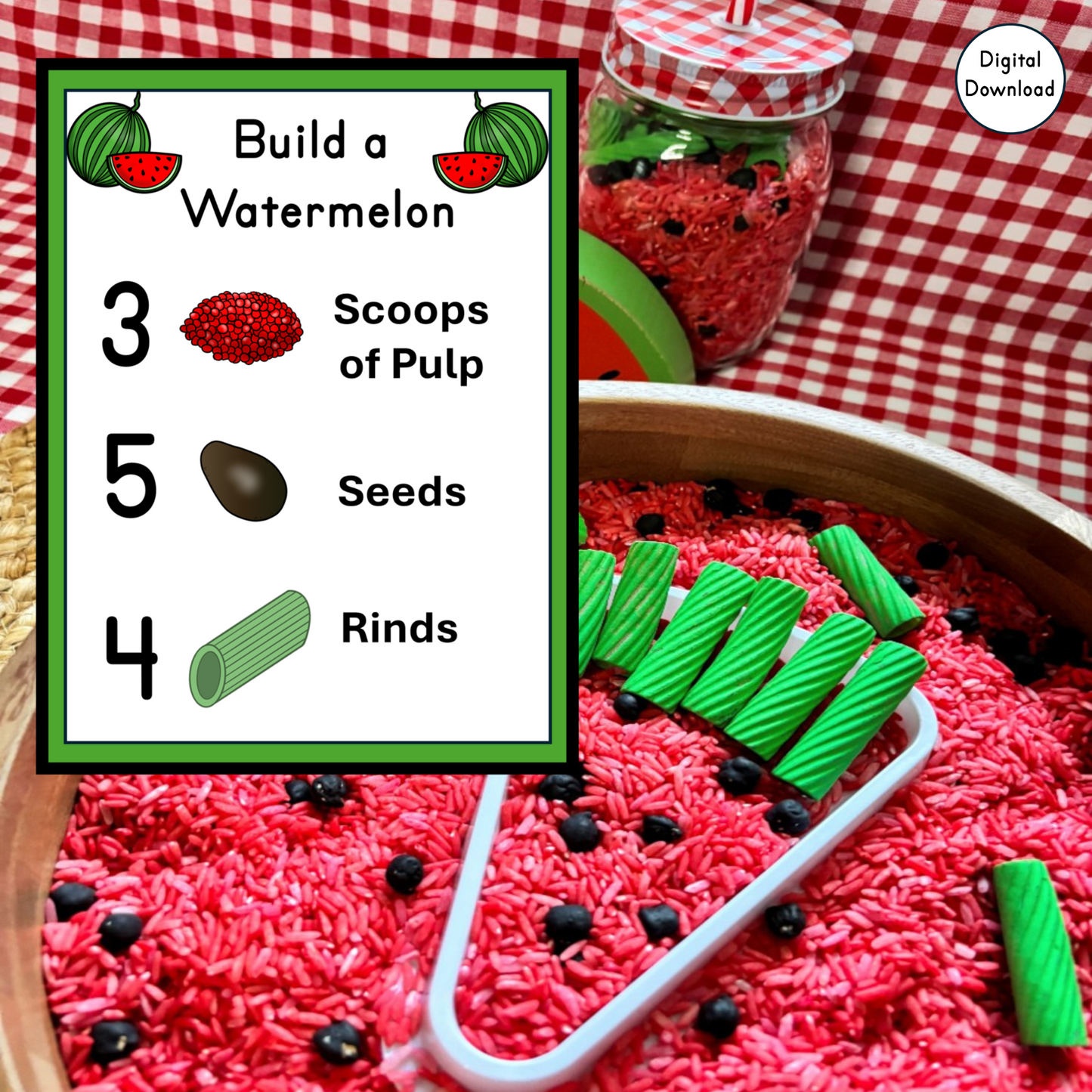 Build a Watermelon Sensory Bin Recipe Cards | Printable PDF