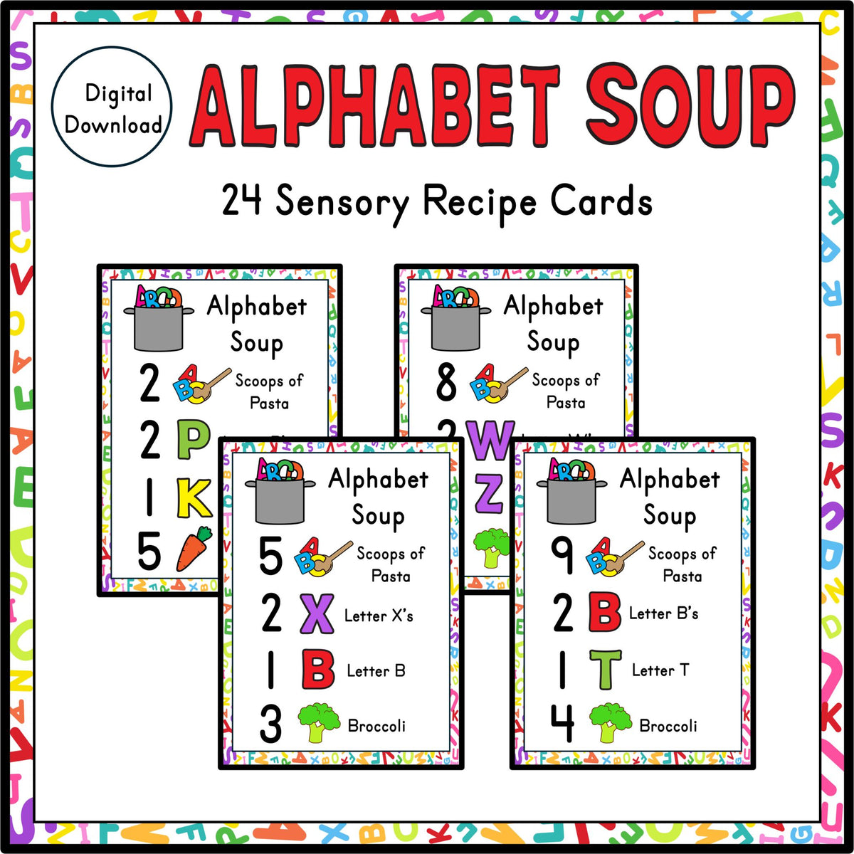 Alphabet Soup Recipe Cards – Sensory Letter & Counting Activity