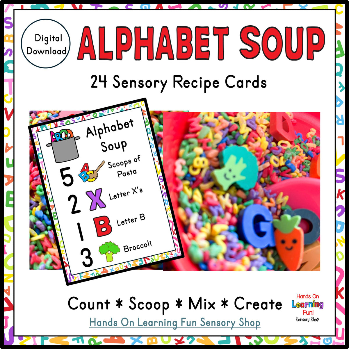 Alphabet Soup Recipe Cards – Sensory Letter & Counting Activity