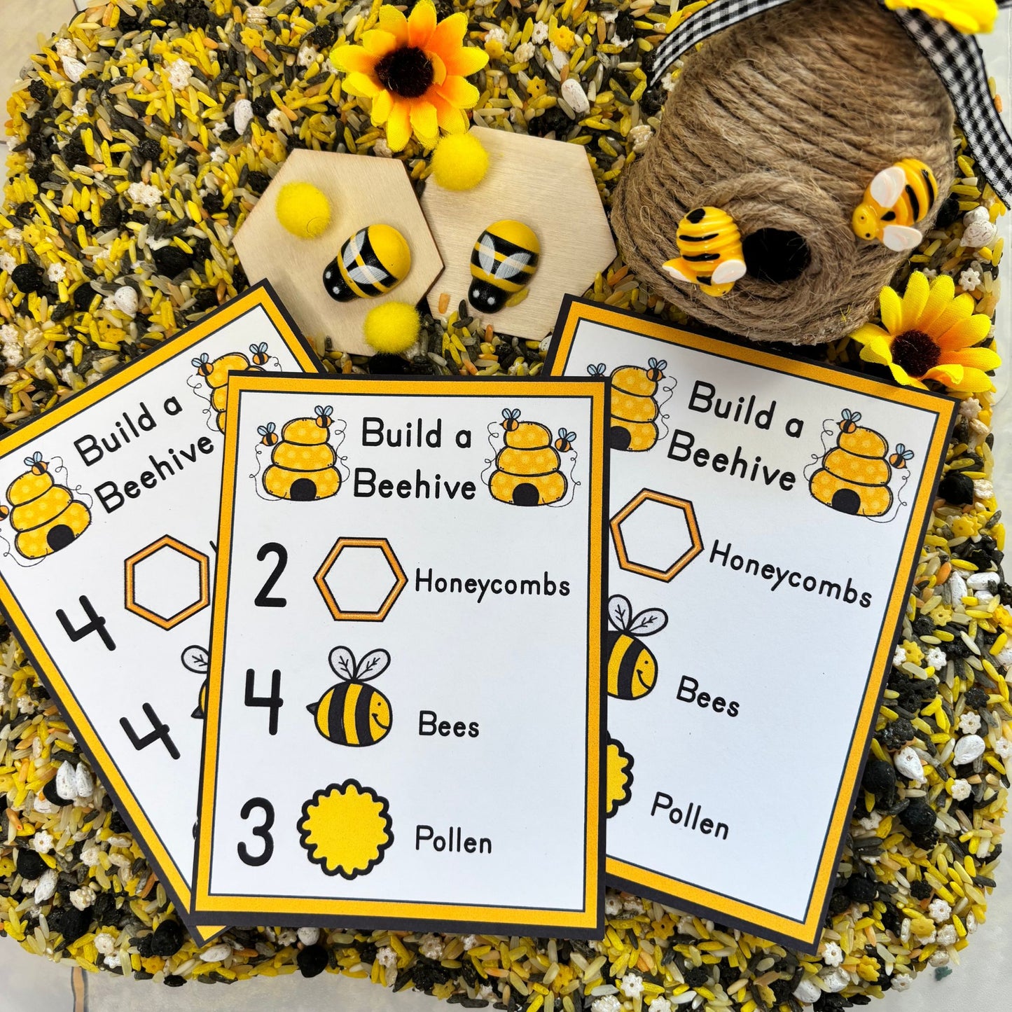 Build a Beehive  Sensory Bin Recipe Cards | Printable PDF