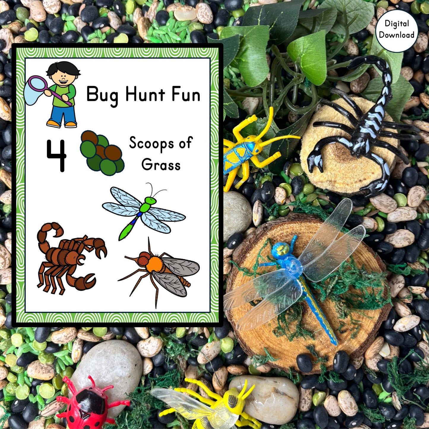 Bug Hunt Sensory Bin Activity Cards | Printable Bug Search Game | Preschool Nature Learning PDF